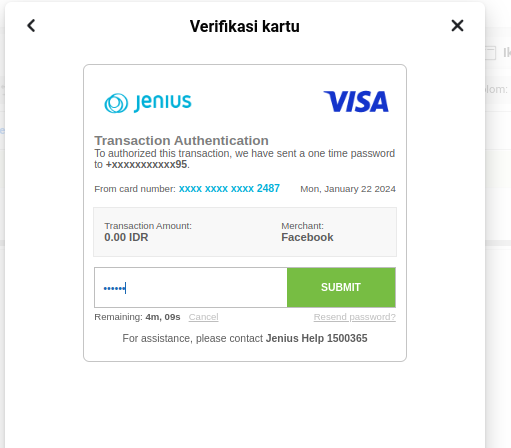 Verifikasi Kartu Pembayaran Meta Facebook Ad Blank Putih  