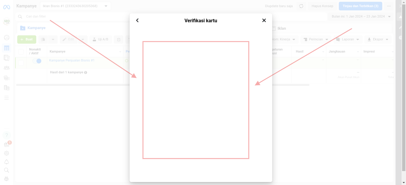 Verifikasi Kartu Pembayaran Meta Facebook Ad Blank Putih  